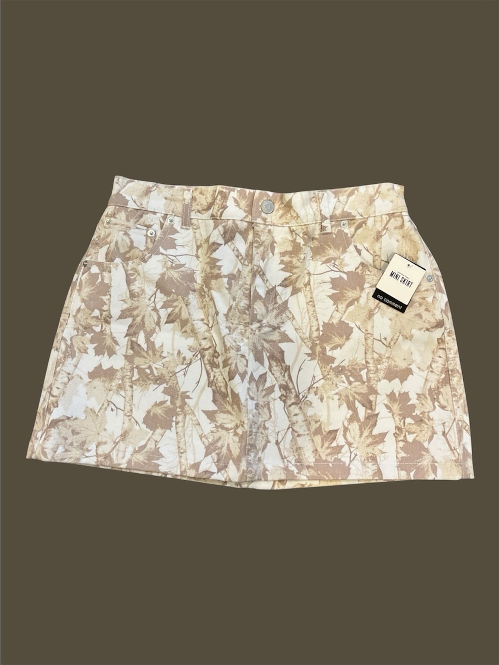 no comment cotton twill Mini Skirt in Beige Leaf camouflage Print size L